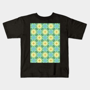 Tropical Star Yellow, Green, Blue Geometric Swirl Pattern Kids T-Shirt